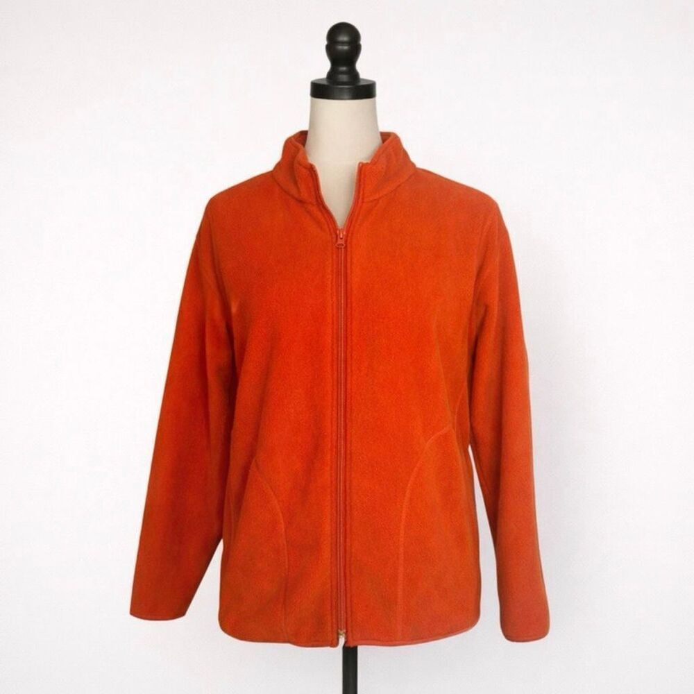 Orange Fleece Zip Jacket Medium Lightweight Outdoor Cozy